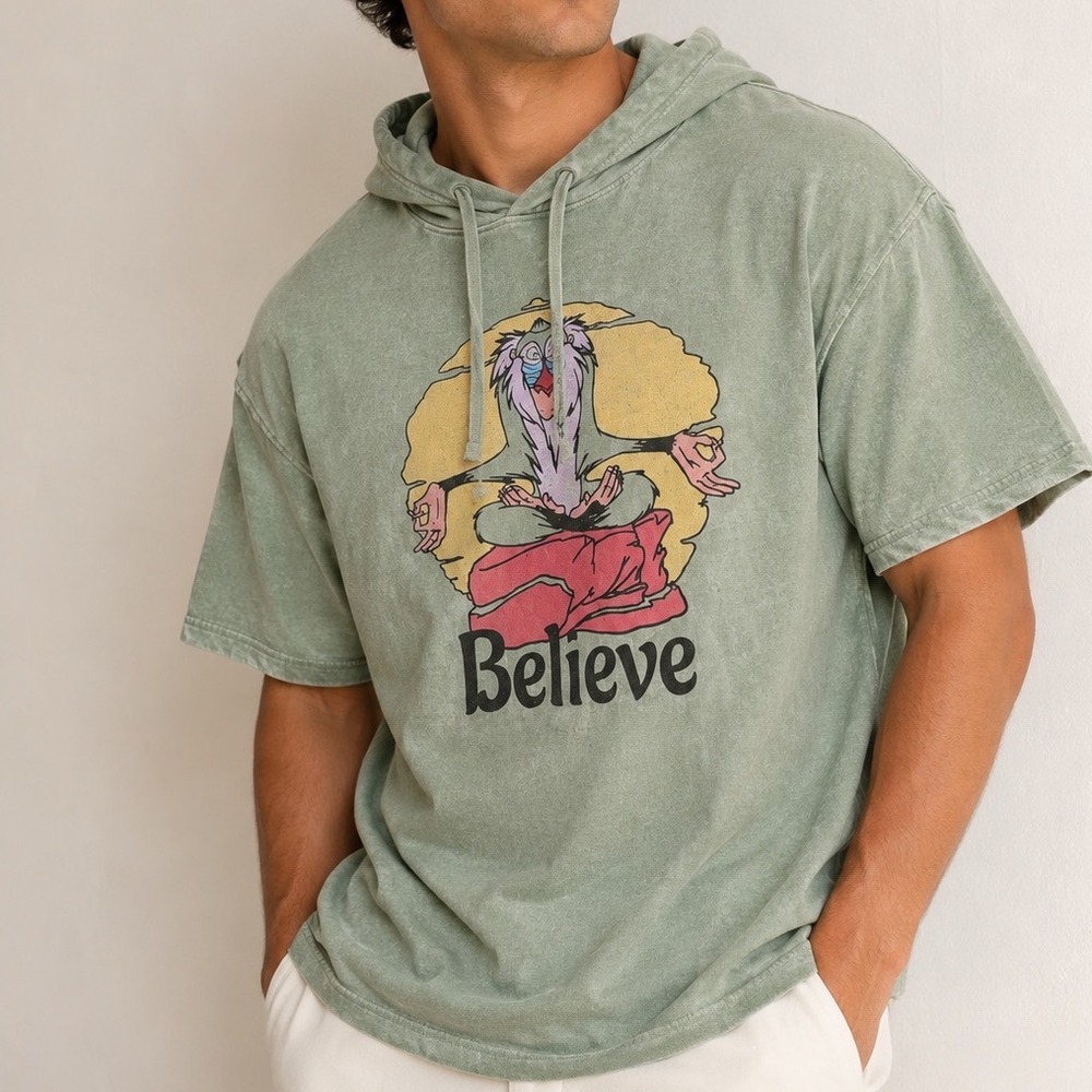 Disney Parks Junk Food Rafiki Believe Hoodie Short Sleeve‎ Green XXL Lion King